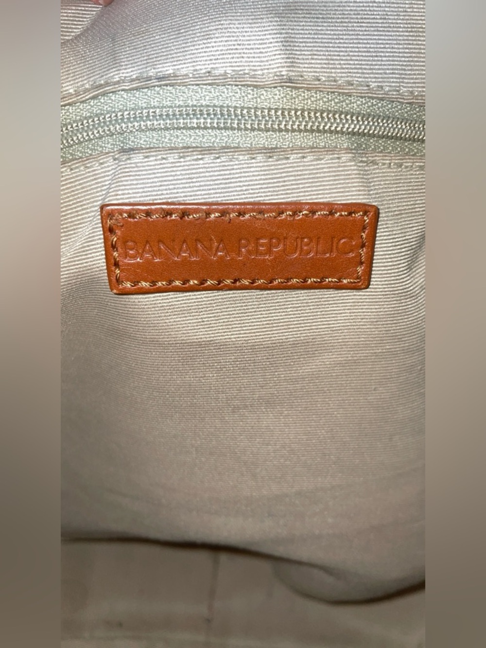 Banana Republic // Blue Canvas Shoulder Bag Crossbody Tan Leather Strap and Trim - Picture 13 of 15